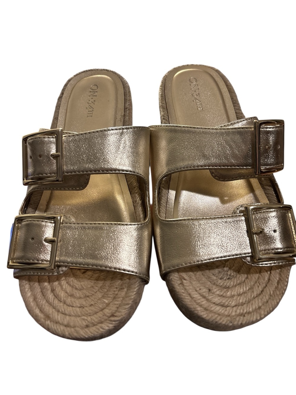 On 34th Gold Slide espadrilles Sandals with Buckle Straps Sz 7